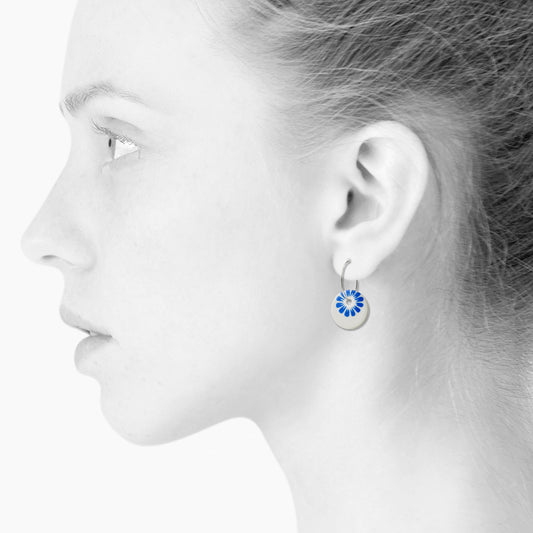 Bloom creol earrings. Large model. Royal blue. Sterling silver. Scherning Copenhagen
