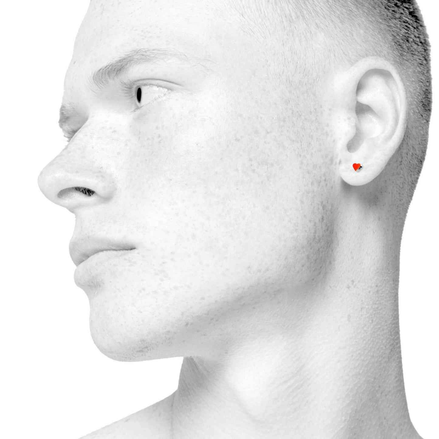 Sign Heart nano earrings. Neon red orange. Sterling silver. Scherning Copenhagen