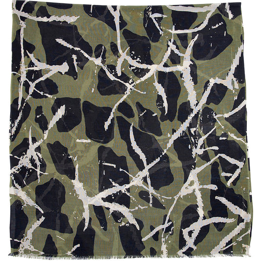 Women's scarf Dots & Lines. 50% wool, 50% silk. Olive, black. Bella Ballou