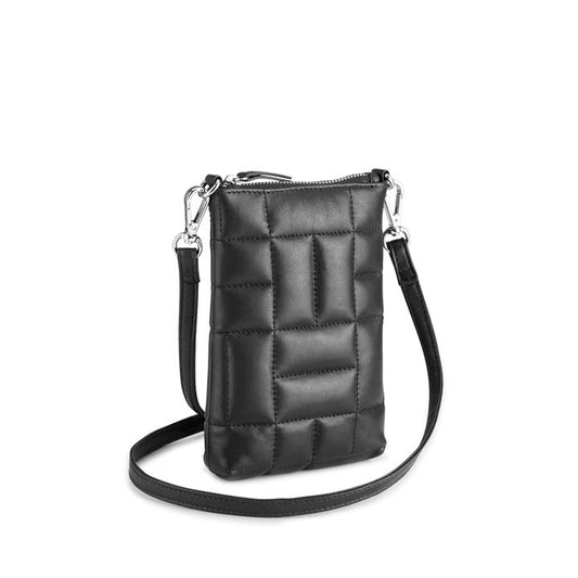 Sanna lille mobil tasker med rem Sort læderskind med struktur. Puffer effekt. Perfekte look
