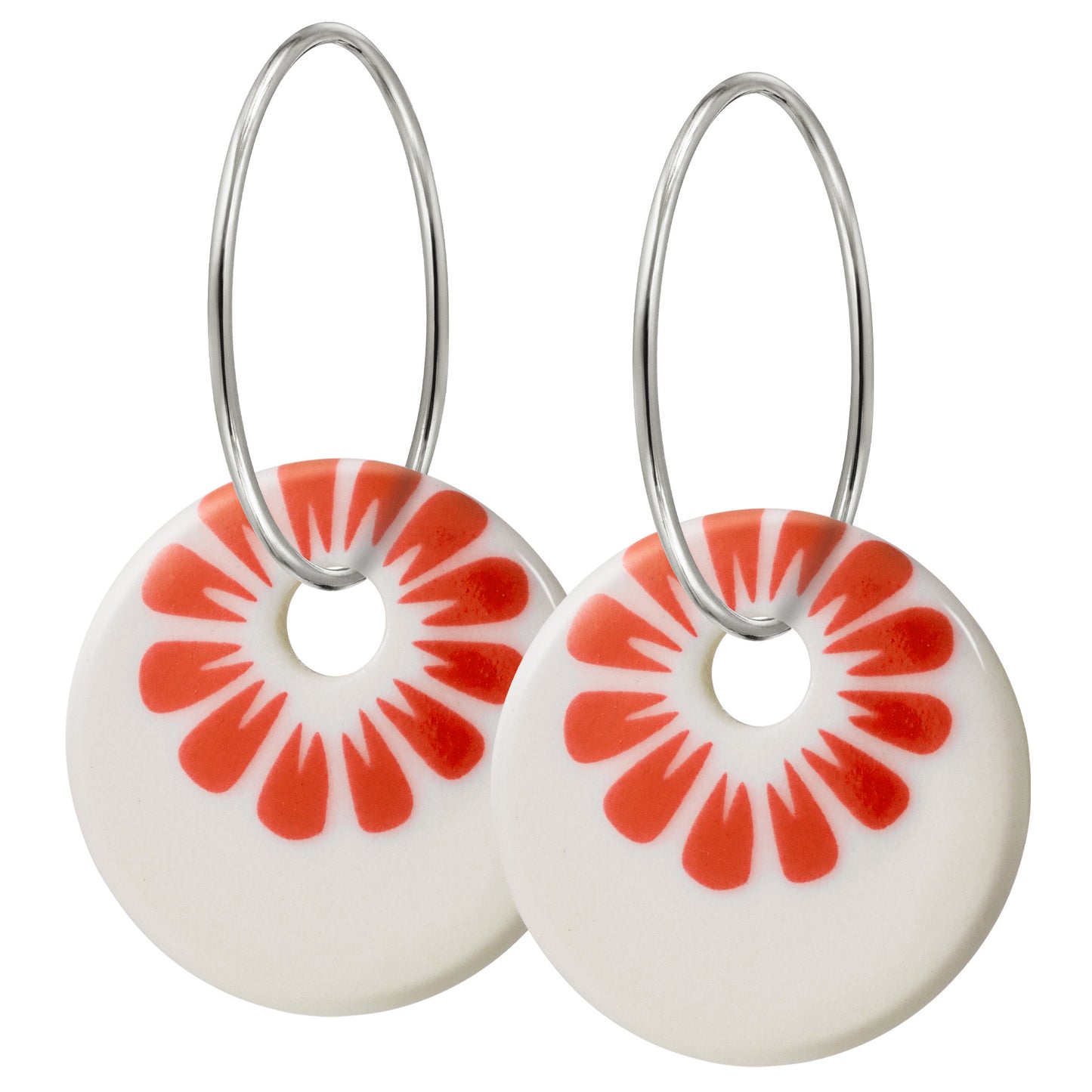Bloom creol øreringe. Stor model. Coral rød. Sterling sølv. Scherning København