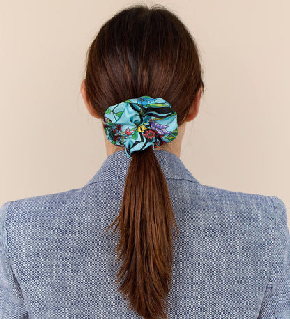 Living Garden Hår Scrunchie. 100% silke. Turkis, pink, sort. Bella Ballou