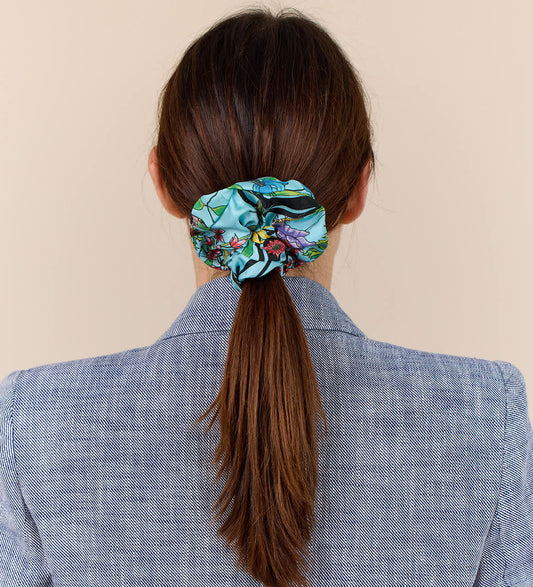 Living Garden Hår Scrunchie. 100% silke. Turkis, pink, sort. Bella Ballou