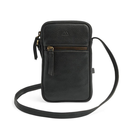 RiverMBG Mini crossbody. Unisex.Vintage. Sort og guld. Læder. Markberg